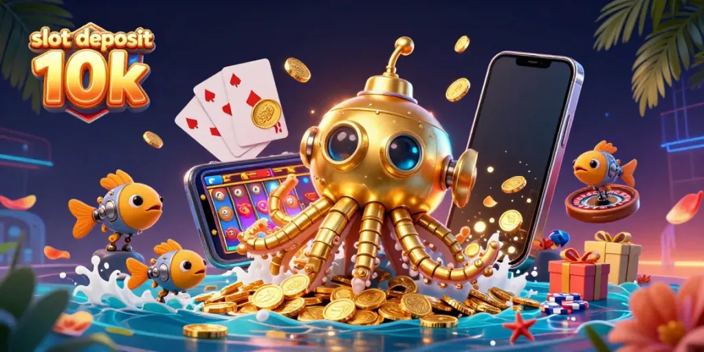 Permainan slot deposit 10k yang menarik dengan desain kartu dan uang emas, pengalaman bermain yang seru.