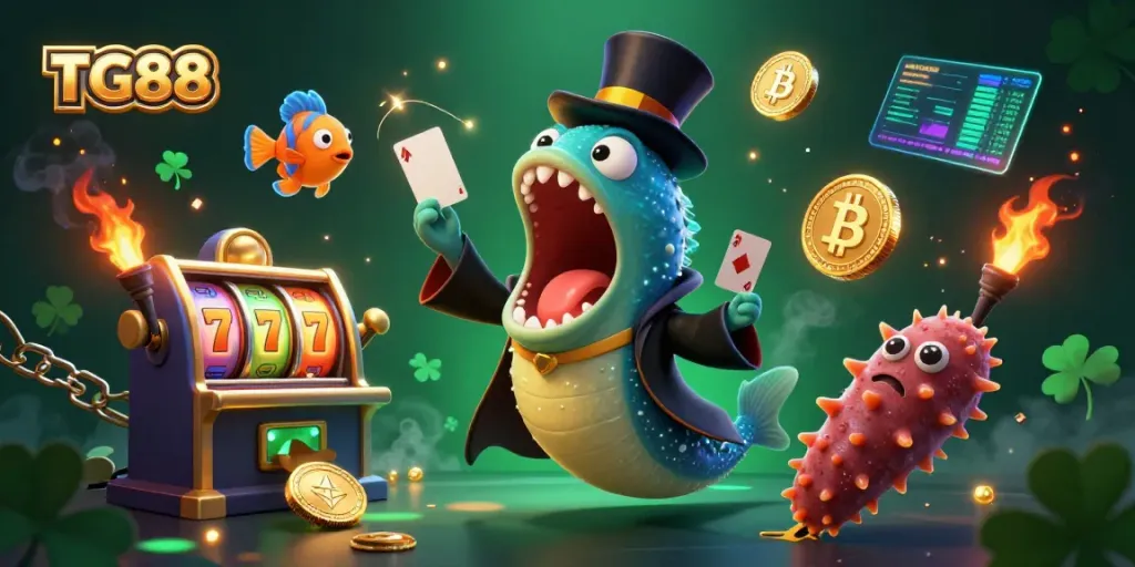 Experience thrilling card tricks at TG88 with magical sea creatures in a vibrant casino setting.