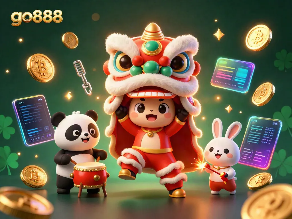 Experience the excitement of go888 with vibrant characters and dynamic casino elements in a festive scene.