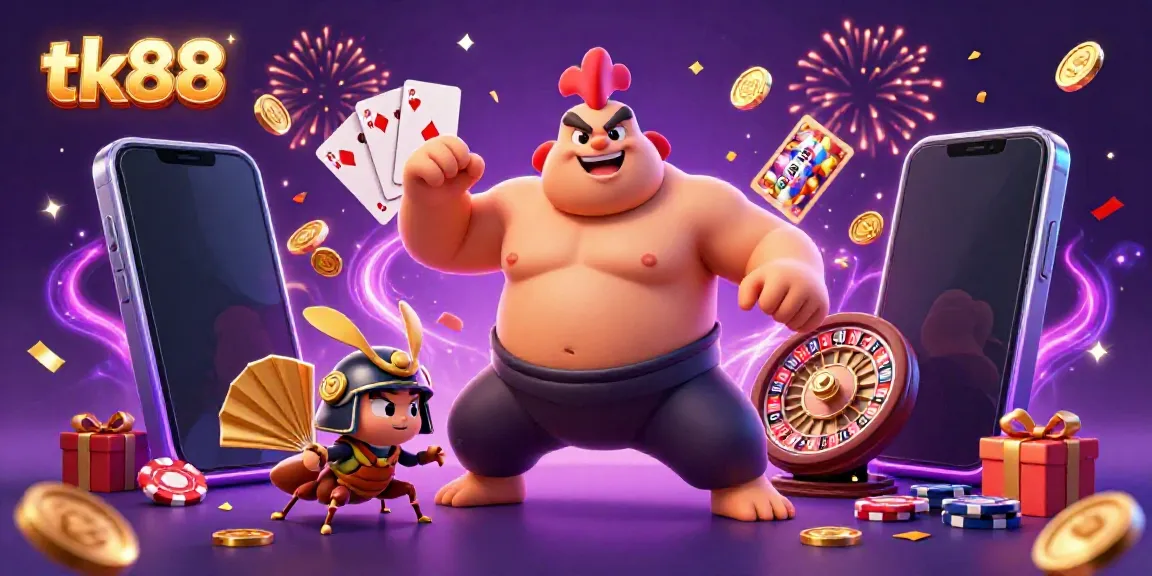 Engage in exciting gaming with tk88 featuring colorful slot games and vibrant casino characters.
