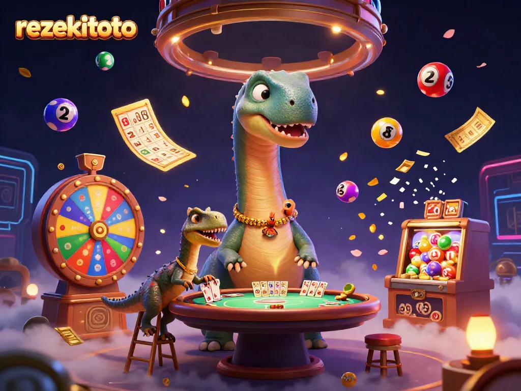 Experience dynamic gameplay with rezekitoto's 3D cartoon casino scene featuring lively characters and game elements.