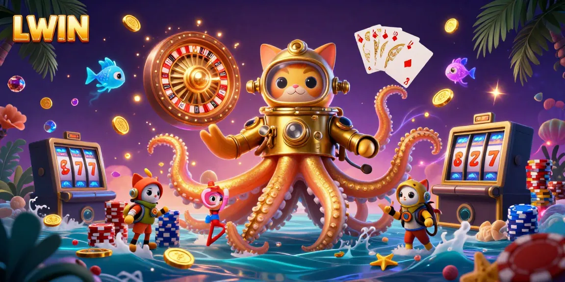 Discover LLWIN’s thrilling online gaming with a 3D illustration showcasing a vibrant casino environment.