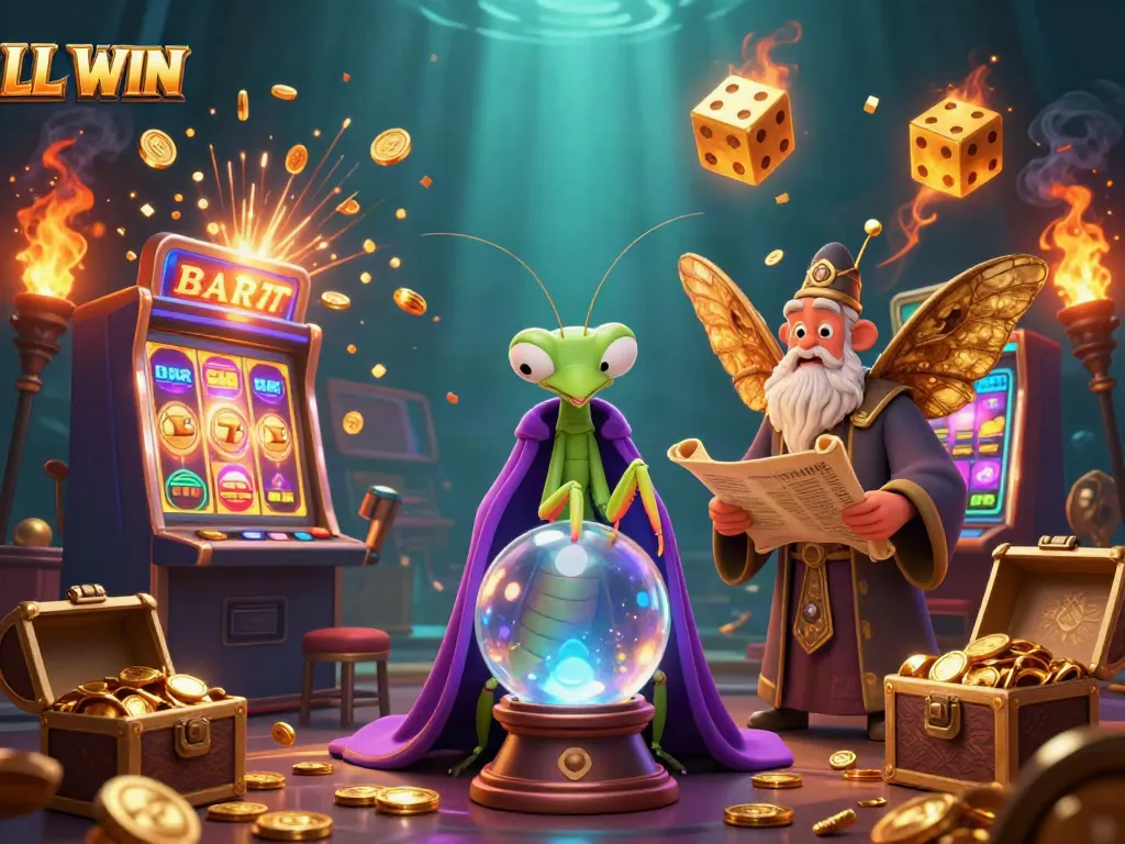 Experience the magic of LL WIN with a fortune teller and vibrant casino elements in action.