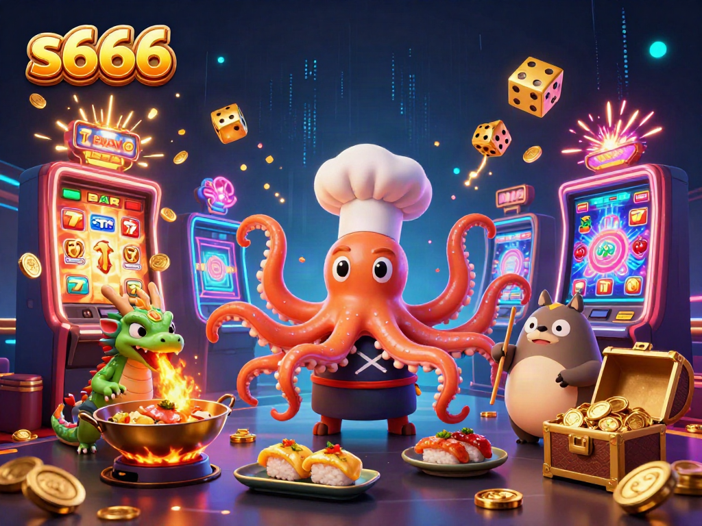 Experience thrilling wins at s666 with vibrant symbols and lively characters in this dynamic casino scene.