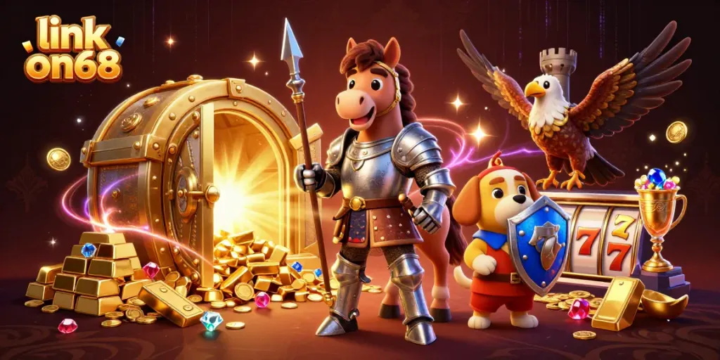 Experience thrilling excitement at link on68 with dynamic 3D casino elements featuring medieval knights and treasures.