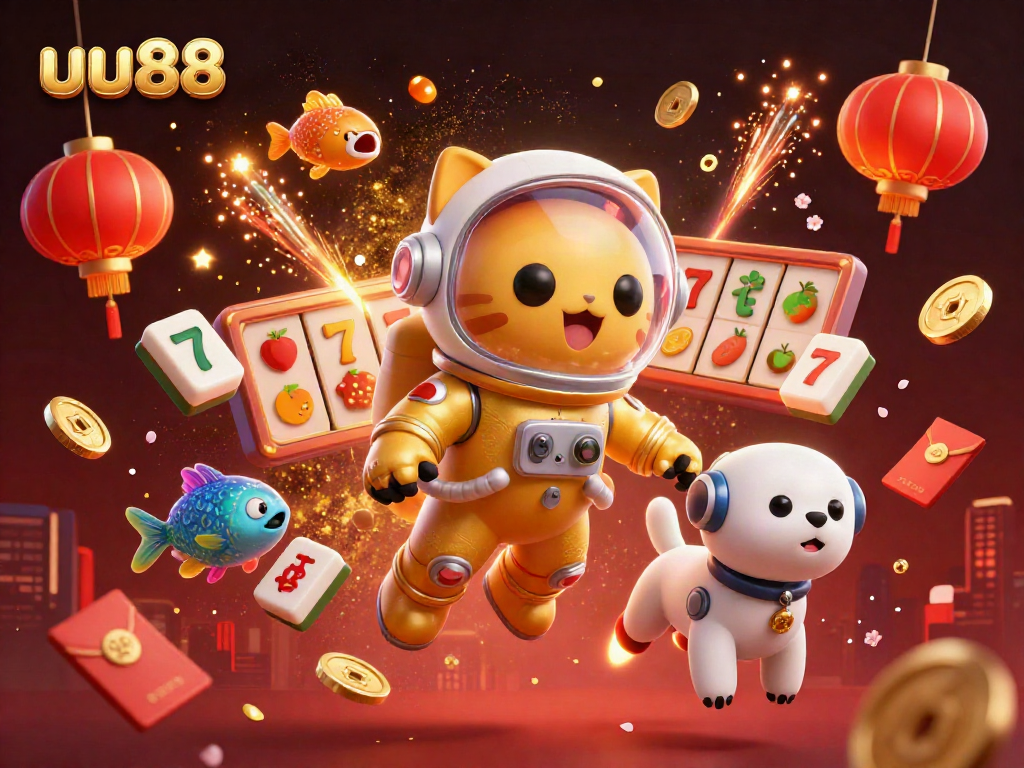 uu88 brings casino excitement to life with an engaging cosmic scene filled with vibrant gaming elements.