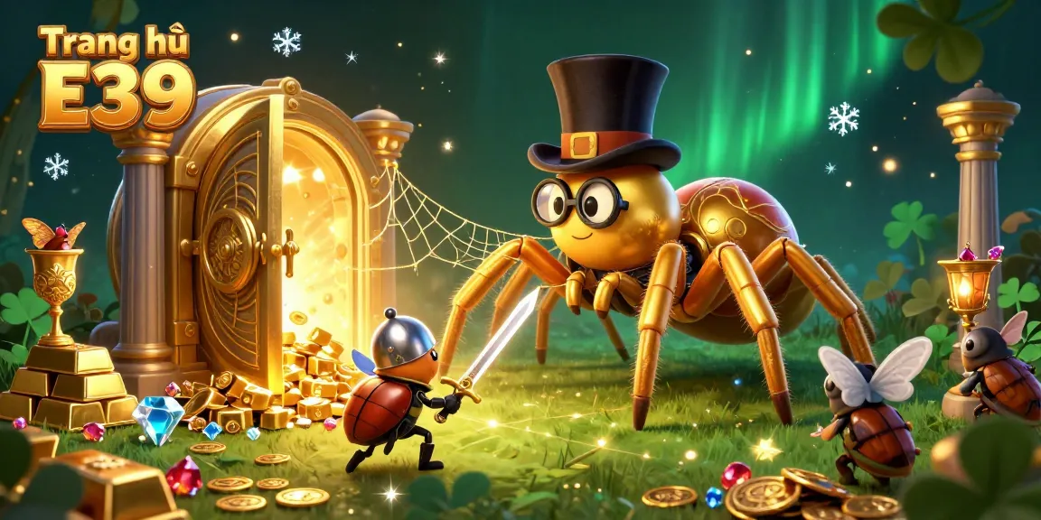 Experience the vibrant world of Trang chủ E39's casino, featuring the golden tarantula and beetle knight amidst treasures.