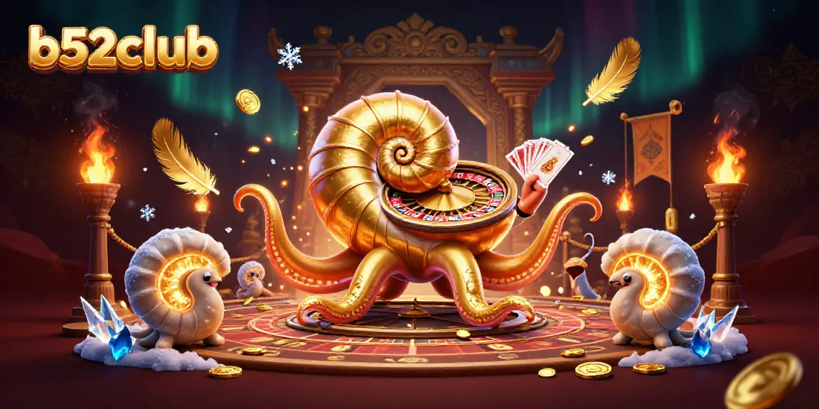 Engage with b52club in a vibrant 3D casino scene featuring a giant nautilus and golden treasures.